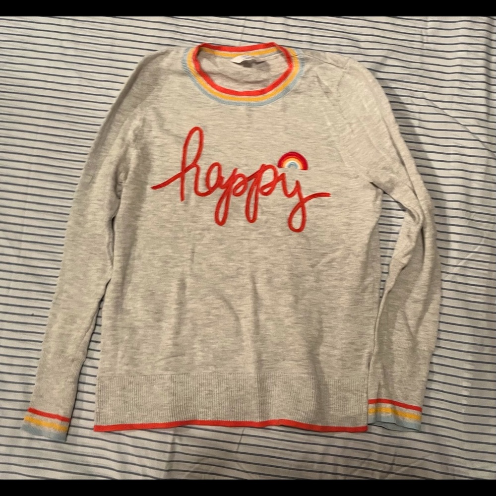 Time and Tru Happy Text Sweater